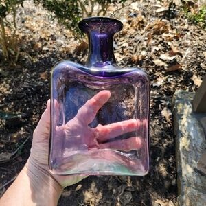 Vintage GLASS AMETHYST Glass distorted Bottle 7.5" vase Purple